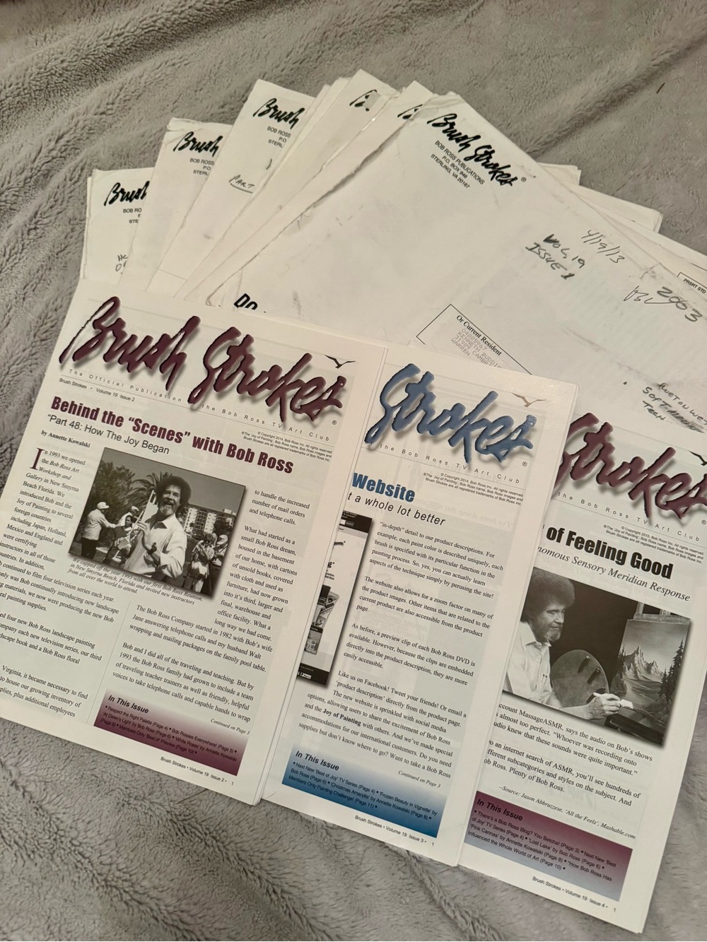 Bob Ross Brush Strokes Newsletter Lot 20 Issues w Original Prints & Mailers